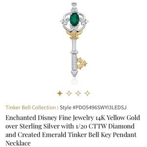 Disney Enchanted Tinkerbell Emerald and Diamond Key Necklace